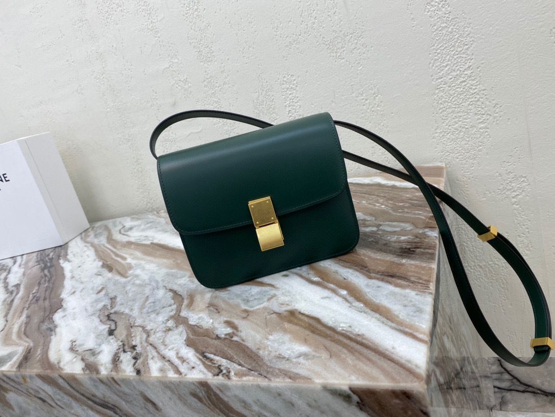 Celine Classic Box Teen Flap Bag Original Calfskin Leather 3379 Dark Green