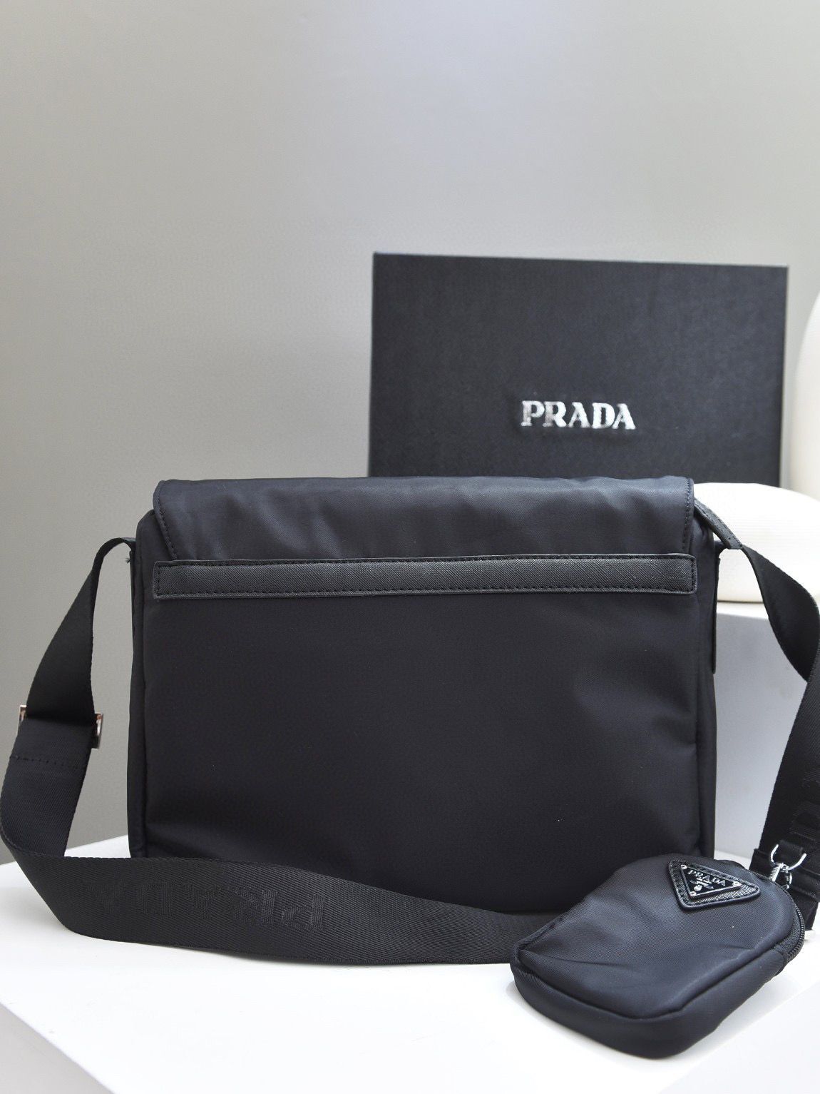 Prada Nylon Flap Messenger shoulder Bag PN1259 Black