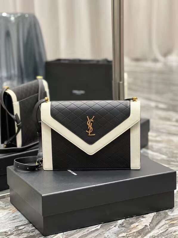 Yves Saint Laurent Calfskin Leather Shoulder Bag Y568893 black&white