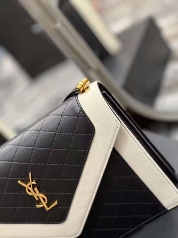 Yves Saint Laurent Calfskin Leather Shoulder Bag Y568893 black&white