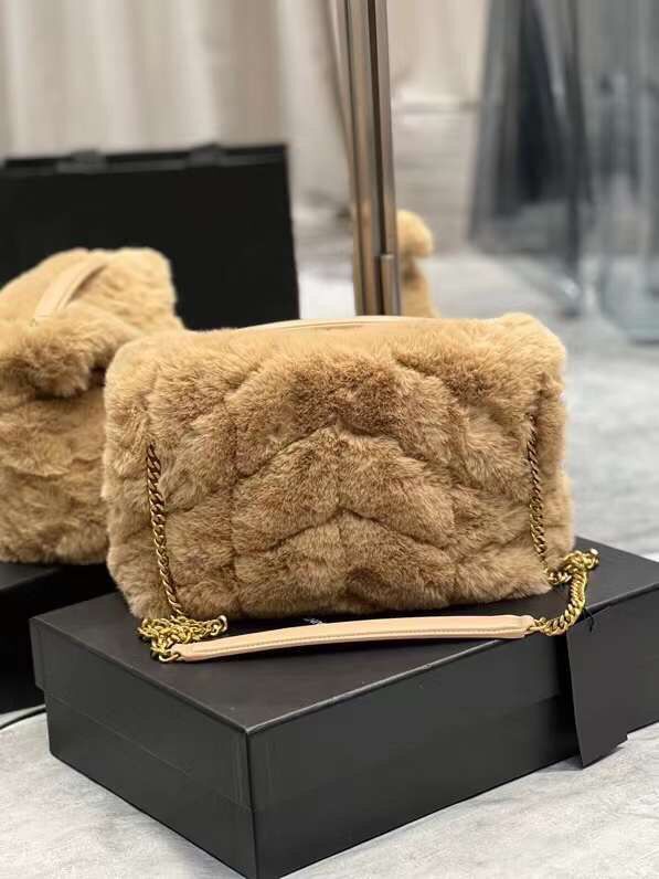 Yves Saint Laurent PUFFER BAG IN MERINO SHEARLING AND LAMBSKIN Y597476 NATURAL BEIGE