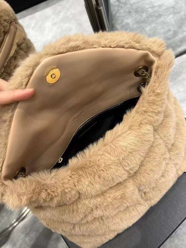 Yves Saint Laurent PUFFER BAG IN MERINO SHEARLING AND LAMBSKIN Y597476 NATURAL BEIGE