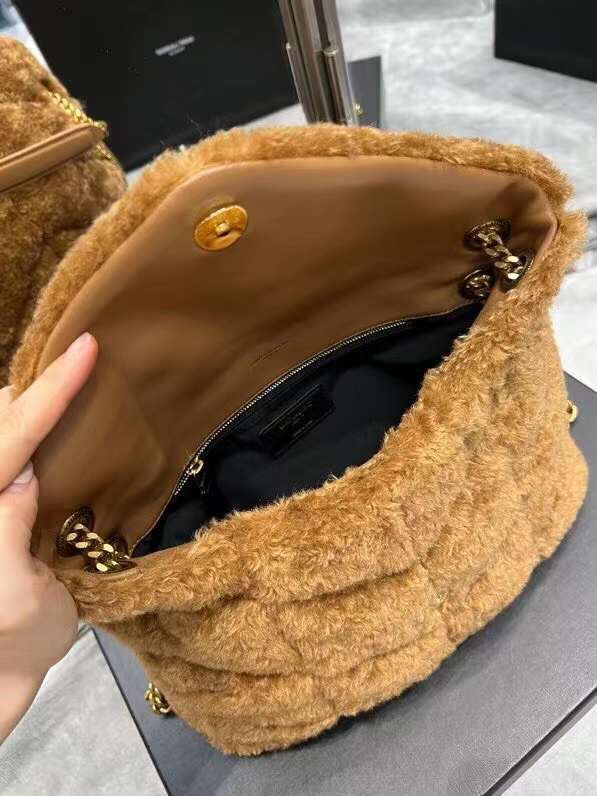 Yves Saint Laurent PUFFER BAG IN MERINO SHEARLING AND LAMBSKIN Y597476 brown