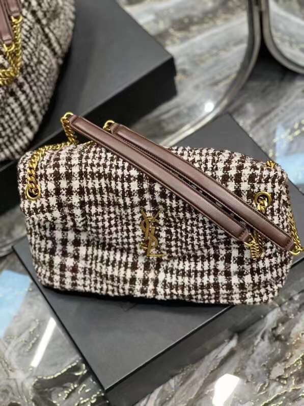 Yves Saint Laurent PUFFER BAG IN CHECKED TWEED AND LAMBSKIN 172682 BEIGE