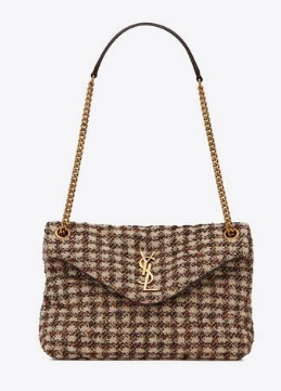 Yves Saint Laurent PUFFER BAG IN CHECKED TWEED AND LAMBSKIN 172682 BEIGE