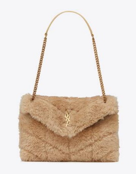 Yves Saint Laurent PUFFER BAG IN MERINO SHEARLING AND LAMBSKIN 179540 NATURAL BEIGE