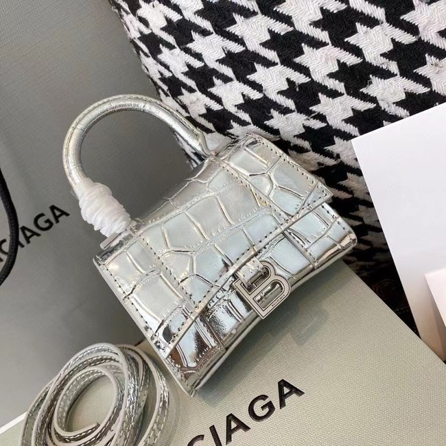 Balenciaga WOMENS HOURGLASS MINI TOP HANDLE BAG M8000 silver