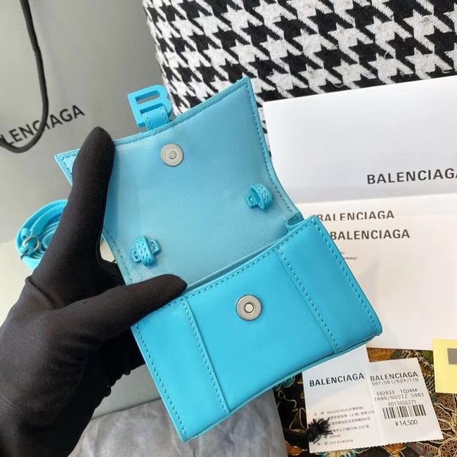 Balenciaga WOMENS HOURGLASS MINI TOP HANDLE BAG shiny box calfskin M8000 blue