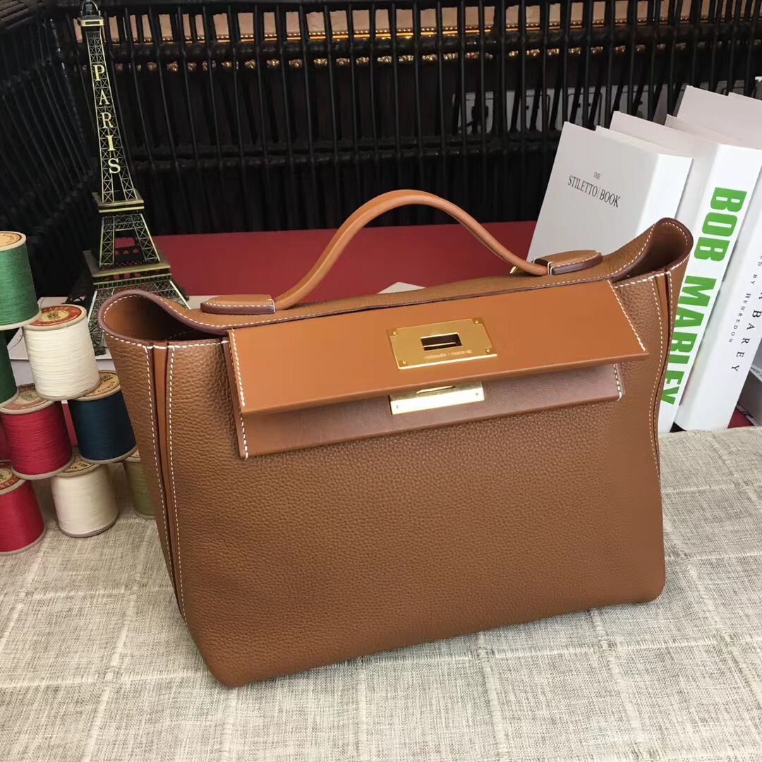 Hermes Kelly Original togo Leather Tote Bag H2424 Brown