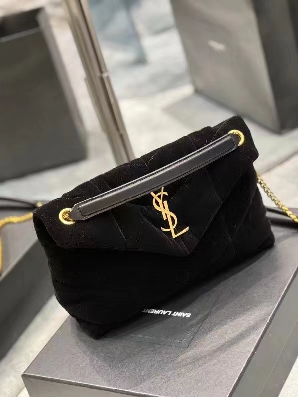 Yves Saint Laurent PUFFER SMALL BAG IN VELVET AND LAMBSKIN 747627 black