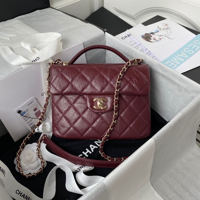 CHANEL Calfskin Flap Shoulder Bag AS2892 red