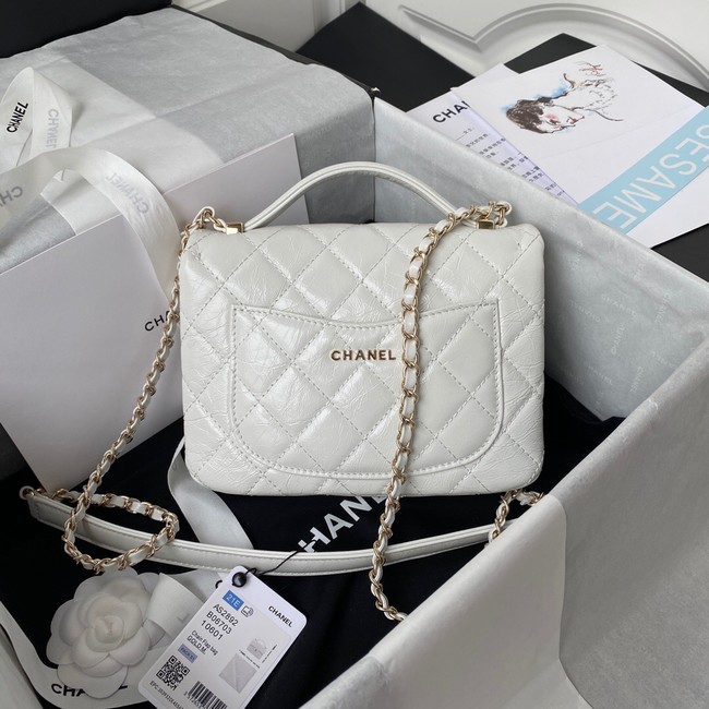 CHANEL Calfskin Flap Shoulder Bag AS2892 white