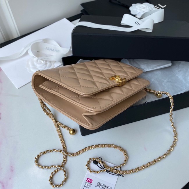 CHANEL Lambskin Flap Shoulder Bag AP2289 Apricot