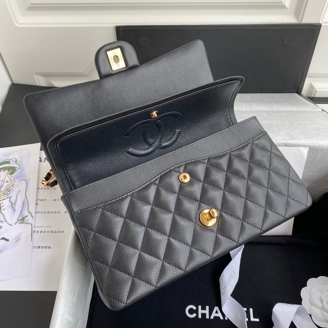 Chanel Flap Shoulder Bag Grained Calfskin A01112 gold-Tone Metal black