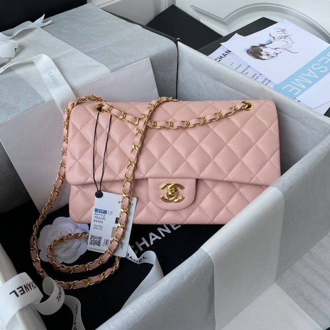 Chanel Flap Shoulder Bag Grained Calfskin A01112 gold-Tone Metal pink