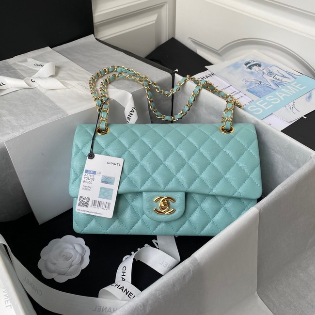 Chanel Flap Shoulder Bag Grained Calfskin A01112 gold-Tone Metal sky blue