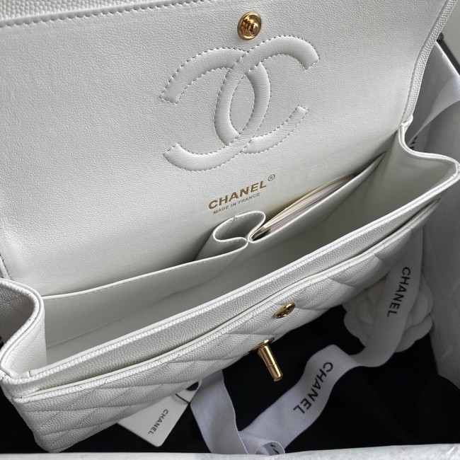 Chanel Flap Shoulder Bag Grained Calfskin A01112  gold-Tone Metal white