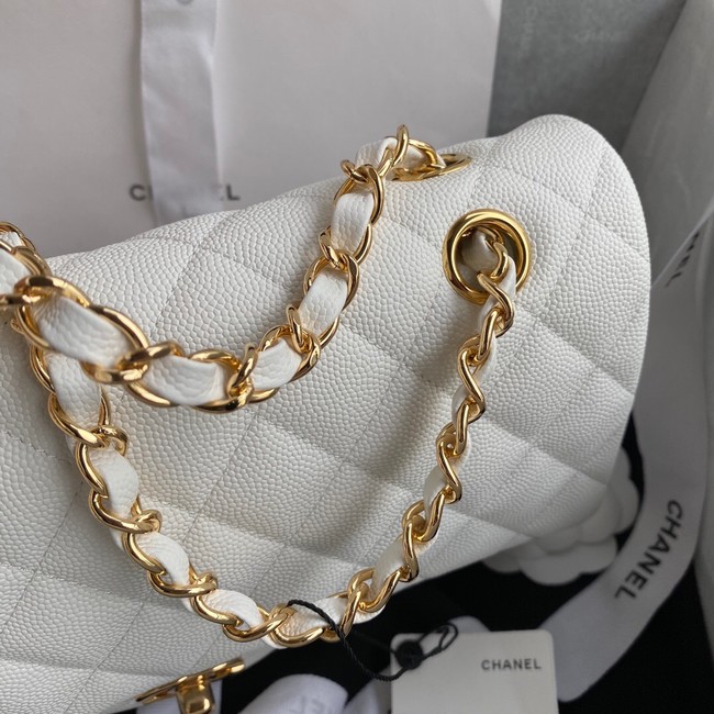 Chanel Flap Shoulder Bag Grained Calfskin A01112  gold-Tone Metal white