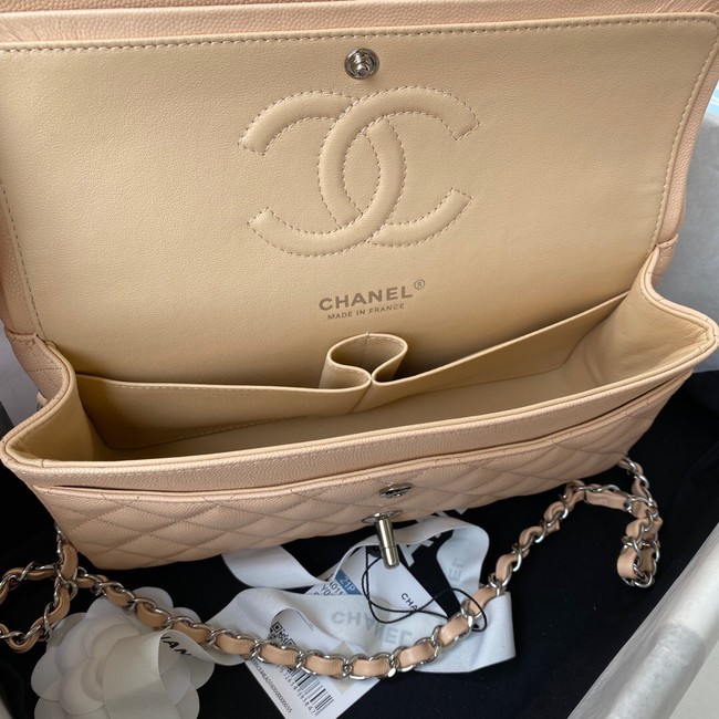 Chanel Flap Shoulder Bag Grained Calfskin A01112 silver-Tone Metal Apricot