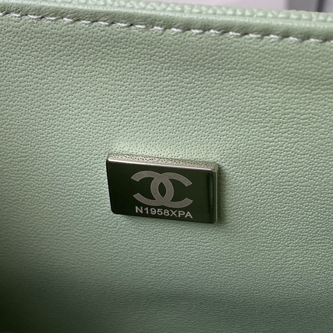 Chanel Flap Shoulder Bag Grained Calfskin A01112 silver-Tone Metal green