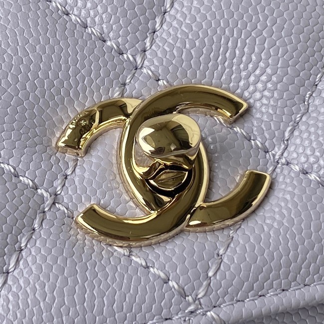 Chanel flap bag with top handle Grained Calfskin gold-Tone Metal AS2215 light purple