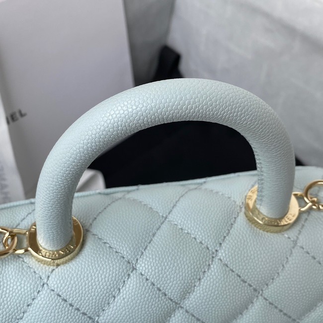 Chanel flap bag with top handle Grained Calfskin gold-Tone Metal AS2215 light blue