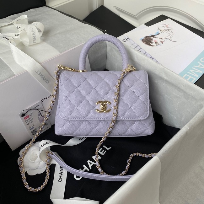 Chanel flap bag with top handle Grained Calfskin gold-Tone Metal AS2215 light purple