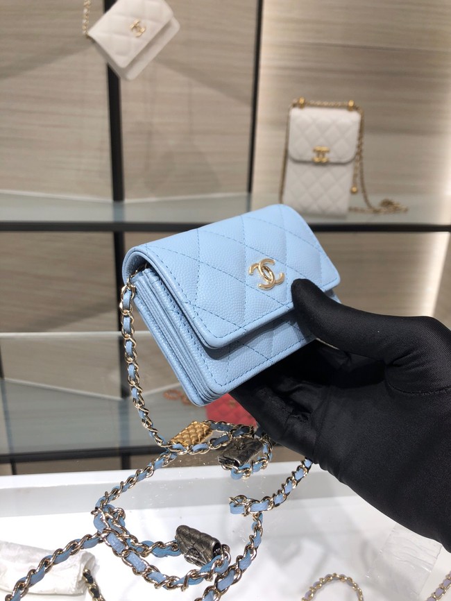 Chanel mini leather Shoulder Bag AP2444 sky blue