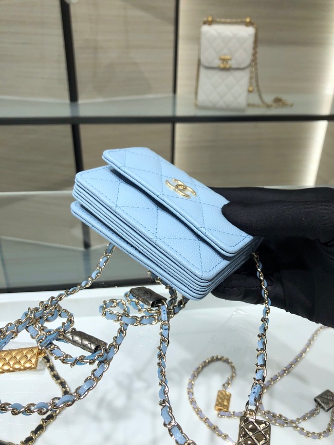 Chanel mini leather Shoulder Bag AP2444 sky blue