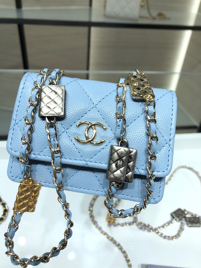 Chanel mini leather Shoulder Bag AP2444 sky blue