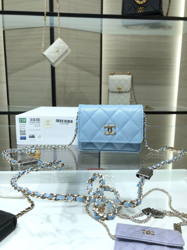 Chanel mini leather Shoulder Bag AP2444 sky blue