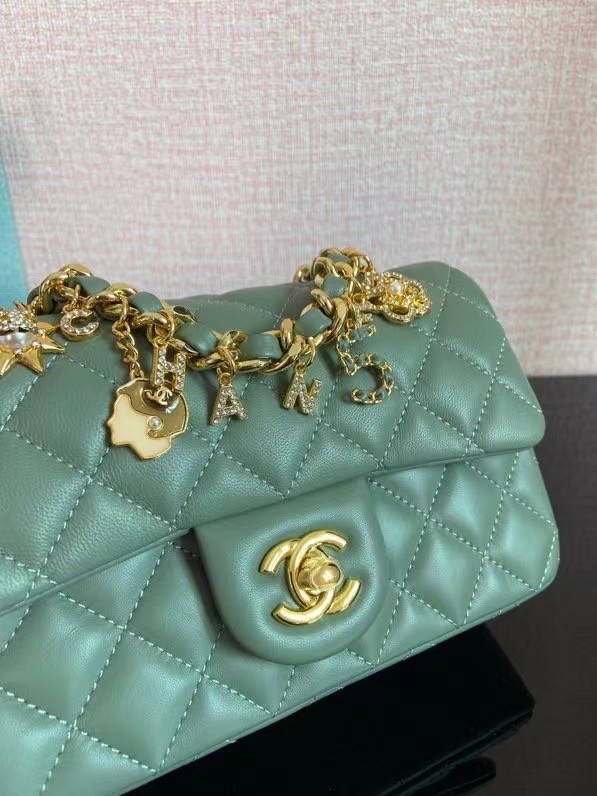 Chanel Classic Flap Shoulder Bag Original Sheepskin leather AS2326 green