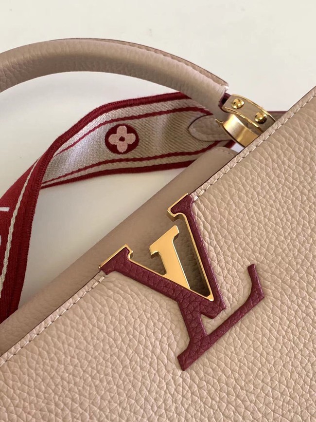 Louis Vuitton CAPUCINES MM M58608 Eggshell&Lie de Vin Red