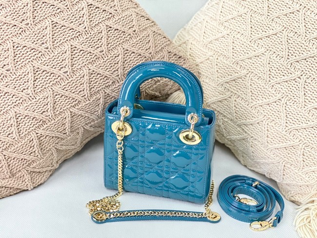 MINI LADY DIOR BAG Patent Cannage Calfskin M0566OW sky Blue&gold