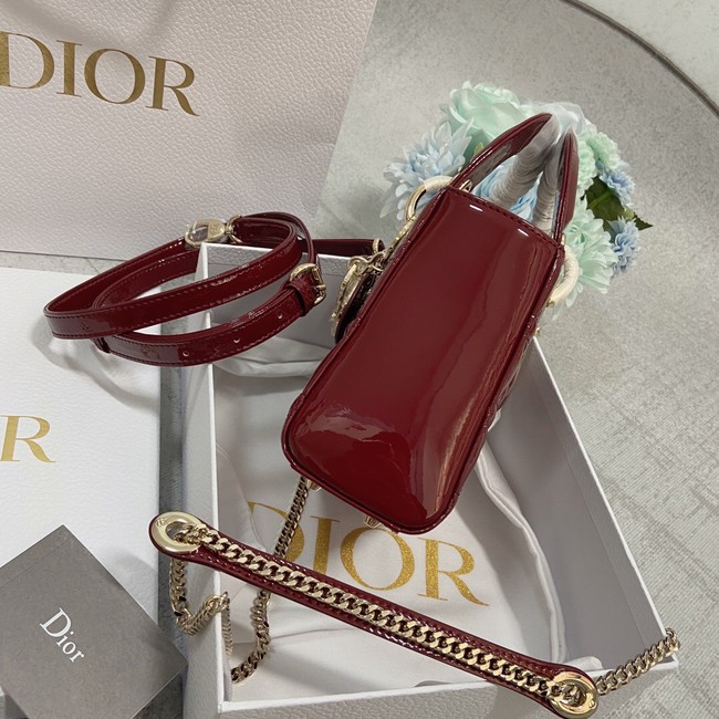 MINI LADY DIOR BAG Patent Cannage Calfskin M0566OW Burgundy&gold