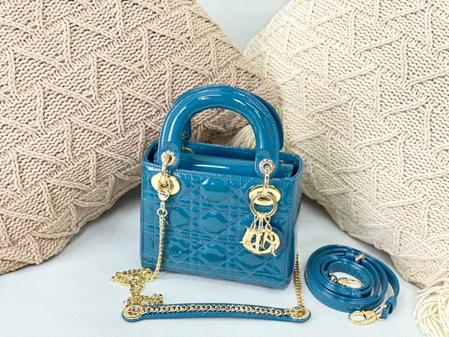 MINI LADY DIOR BAG Patent Cannage Calfskin M0566OW sky Blue&gold