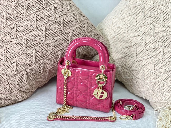 MINI LADY DIOR BAG rose Patent Cannage Calfskin M0566OW gold Hardware