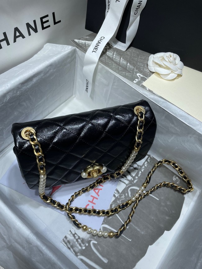 Chanel SMALL FLAP BAG Calfskin Imitation Pearls & Gold-Tone Metal AS3001 black