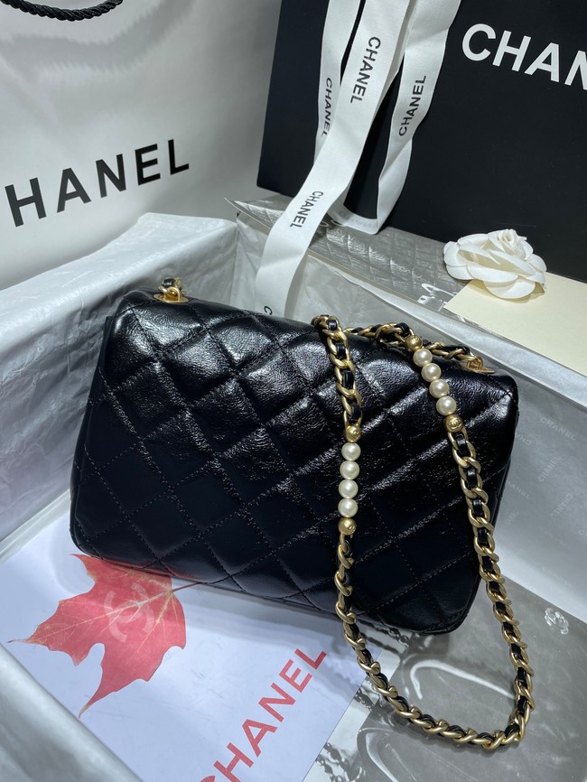 Chanel SMALL FLAP BAG Calfskin Imitation Pearls & Gold-Tone Metal AS3001 black