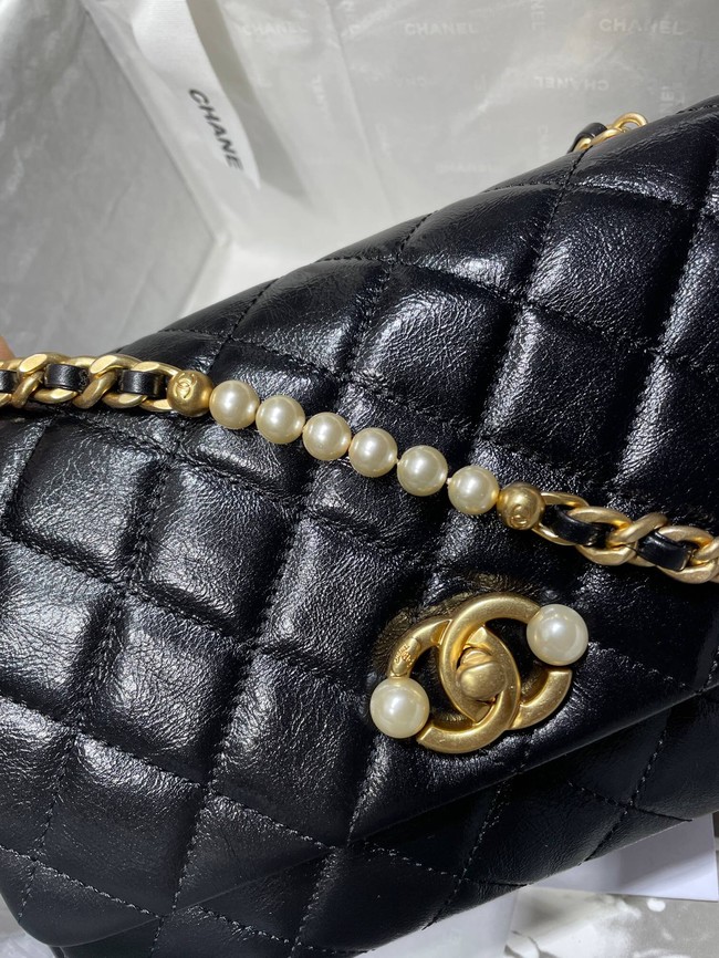 Chanel SMALL FLAP BAG Calfskin Imitation Pearls & Gold-Tone Metal AS3001 black