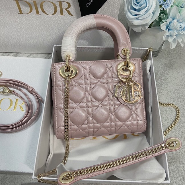 MINI LADY DIOR BAG Lambskin M0566OW Pearlescent powder&gold