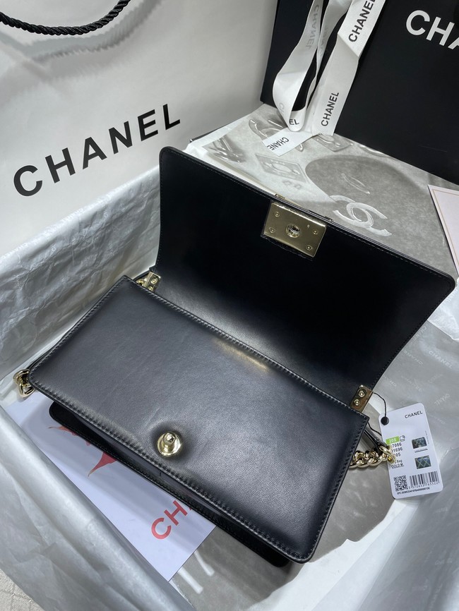 BOY CHANEL Handbag Crumpled Calfskin & Gold-Tone Metal A67086 black