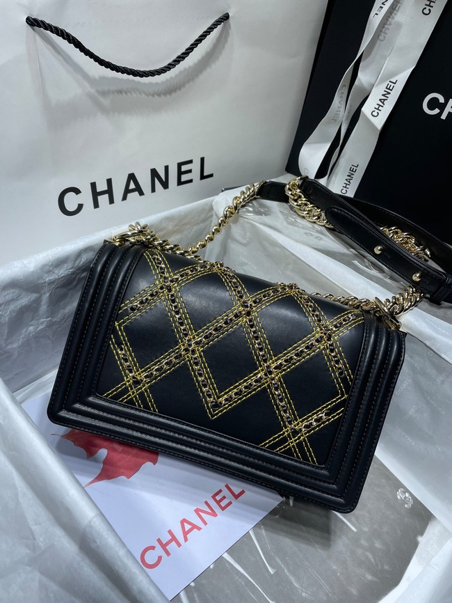 BOY CHANEL Handbag Crumpled Calfskin & Gold-Tone Metal A67086 black