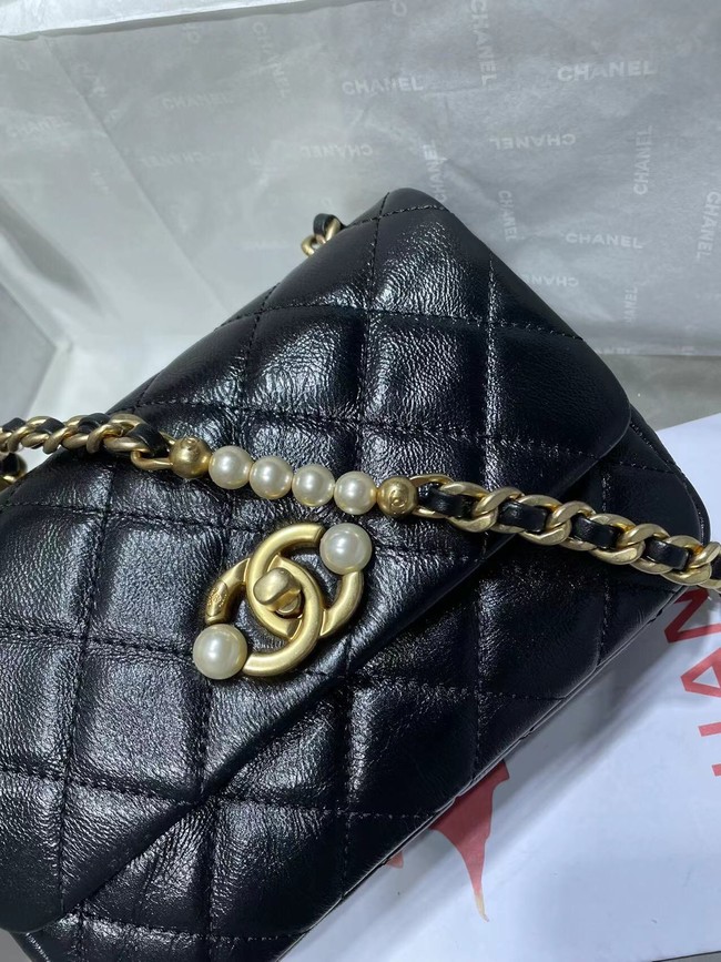 Chanel SMALL FLAP BAG Calfskin Imitation Pearls & Gold-Tone Metal AS3000 black