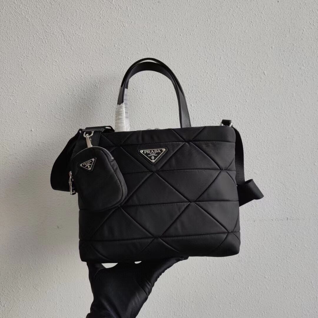 Prada Re-Nylon and Saffiano leather shoulder bag 1AG380 black