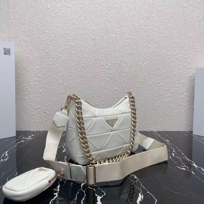 Prada System nappa leather patchwork shoulder bag 1AC151 WHITE