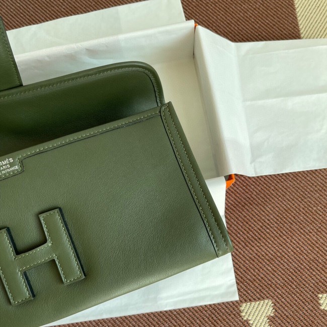 Hermes Original jige swift Leather Clutch 37088 blackish green