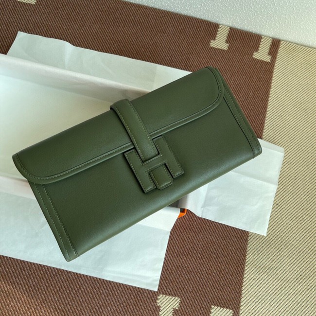 Hermes Original jige swift Leather Clutch 37088 blackish green