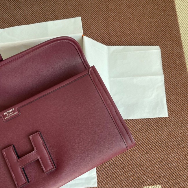 Hermes Original jige swift Leather Clutch 37088 claret