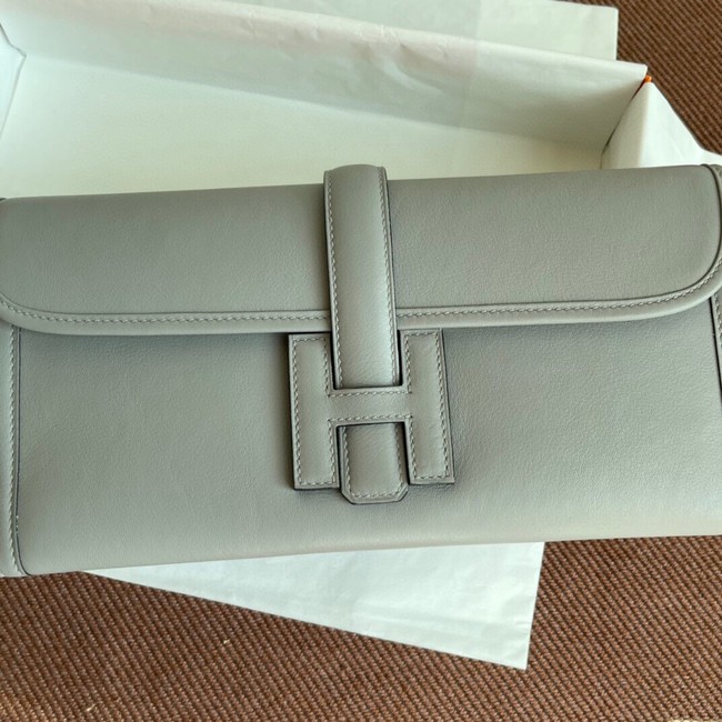 Hermes Original jige swift Leather Clutch 37088 light gray